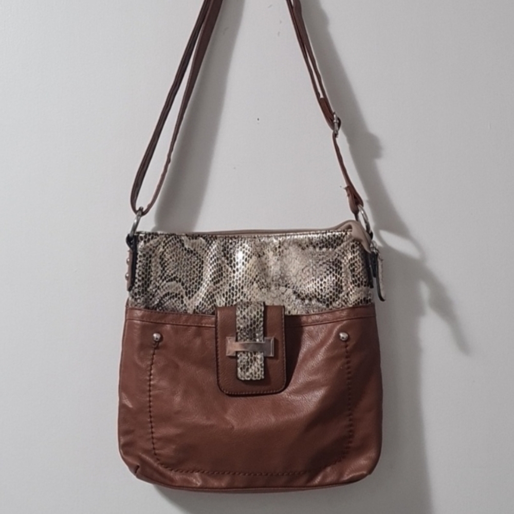 Fiorelli Chic Brown and Snake Print Crossbody Bag